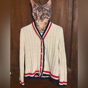 Vintage 70s Women's Red White and Blue Tennis Cardigan